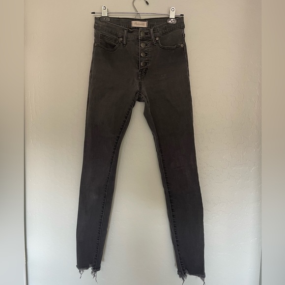 Madewell 9” high rise skinny button fly raw hem grey black, size 25 - Picture 2 of 8
